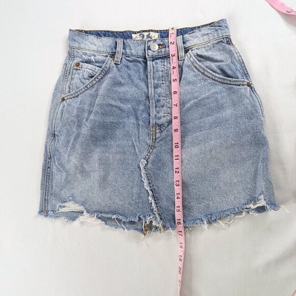 We The Free Light Wash Denim Raw Hem Cut Off Mini Skirt - Picture 8 of 8